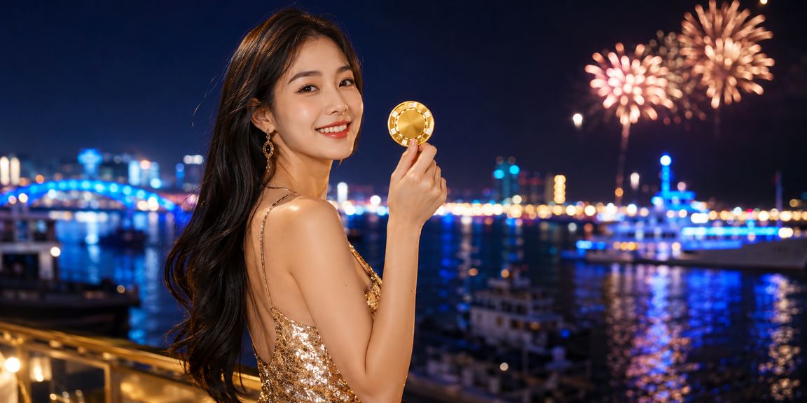 Bãi biển Vũng Tàu buổi tối, người dùng thư giãn và truy cập casino giải trí trực tuyến trên mobile